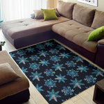Turquoise Snowflake Pattern Print Area Rug