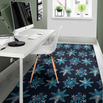 Turquoise Snowflake Pattern Print Area Rug