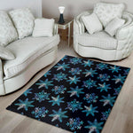 Turquoise Snowflake Pattern Print Area Rug
