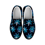 Turquoise Snowflake Pattern Print Black Slip On Shoes