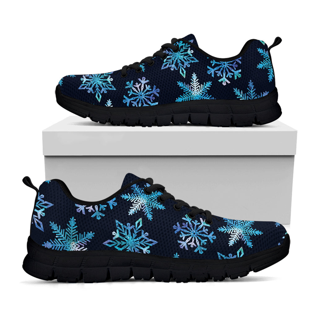 Turquoise Snowflake Pattern Print Black Sneakers