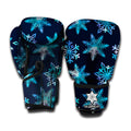 Turquoise Snowflake Pattern Print Boxing Gloves