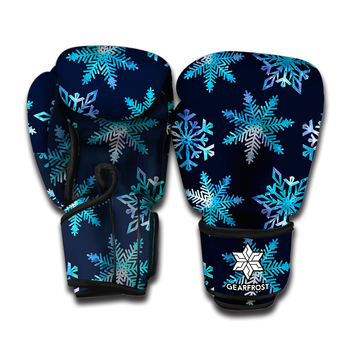 Turquoise Snowflake Pattern Print Boxing Gloves