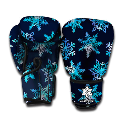 Turquoise Snowflake Pattern Print Boxing Gloves