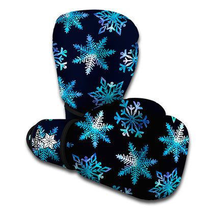 Turquoise Snowflake Pattern Print Boxing Gloves