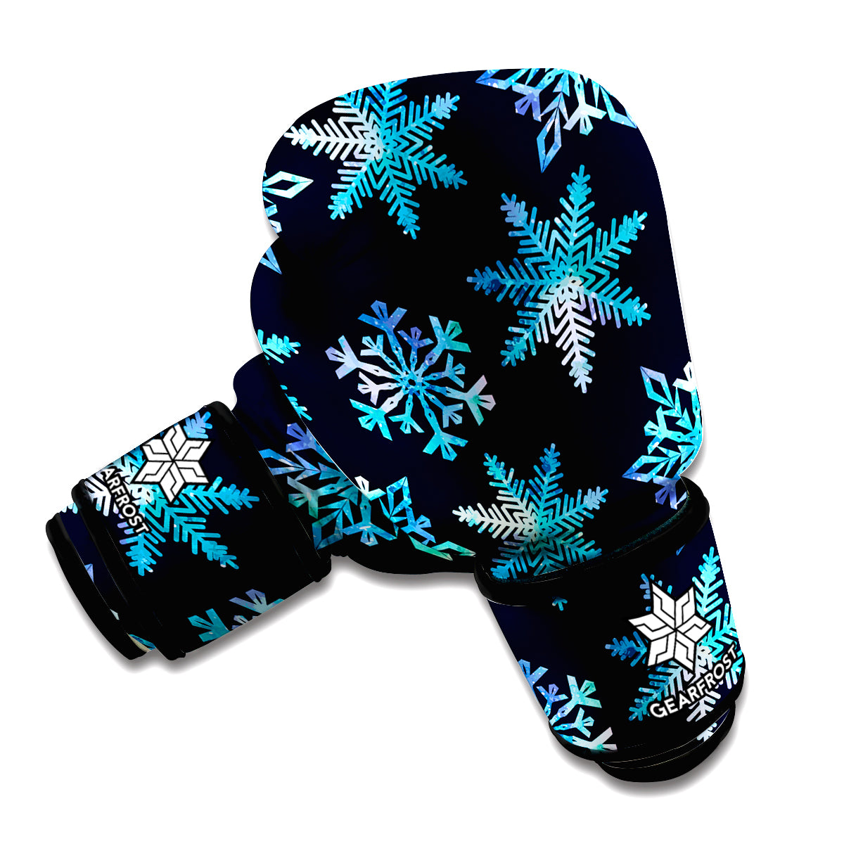 Turquoise Snowflake Pattern Print Boxing Gloves
