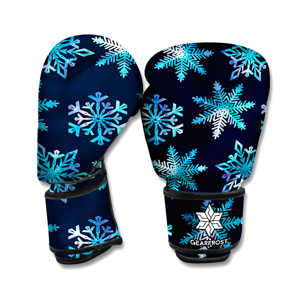 Turquoise Snowflake Pattern Print Boxing Gloves