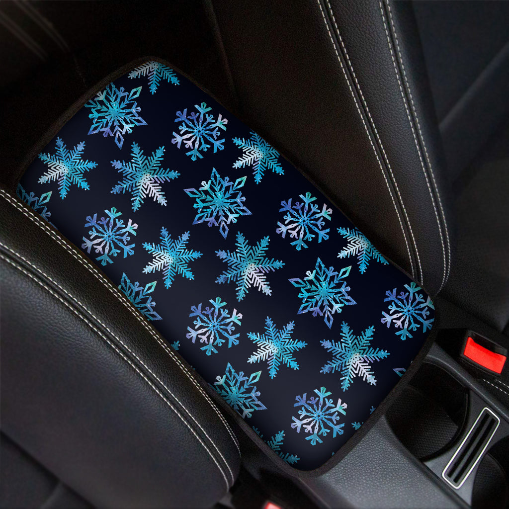 Turquoise Snowflake Pattern Print Car Center Console Cover
