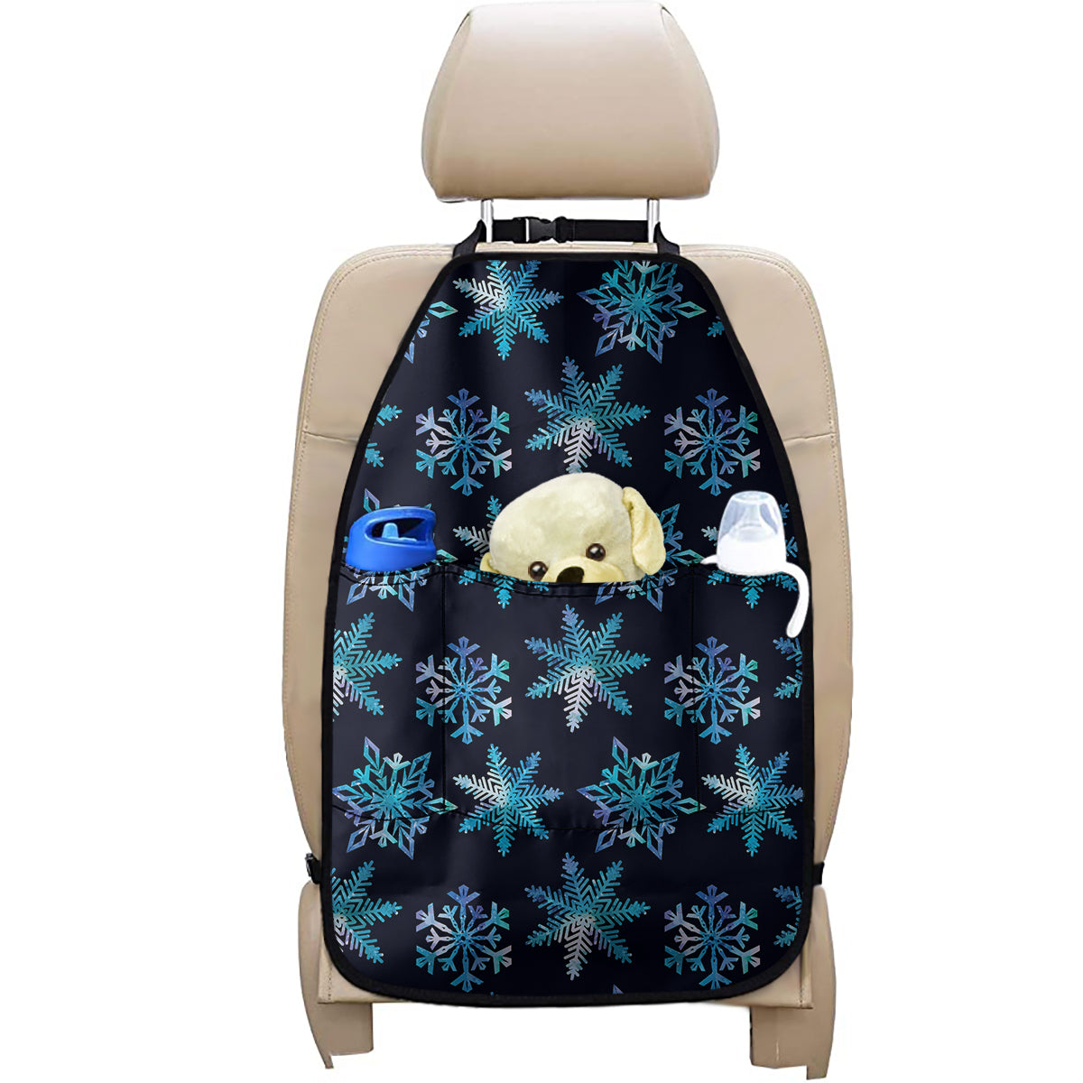 Turquoise Snowflake Pattern Print Car Seat Organizers