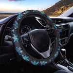 Turquoise Snowflake Pattern Print Car Steering Wheel Cover