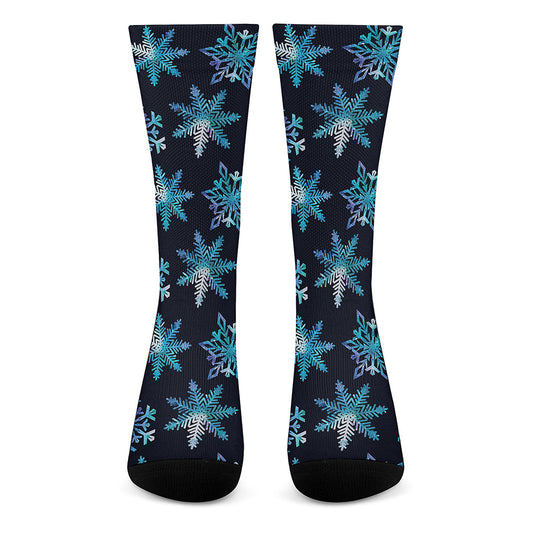 Turquoise Snowflake Pattern Print Crew Socks