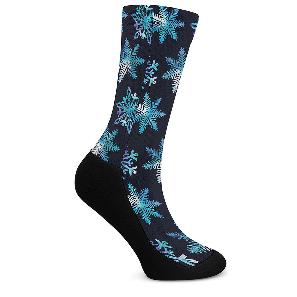 Turquoise Snowflake Pattern Print Crew Socks
