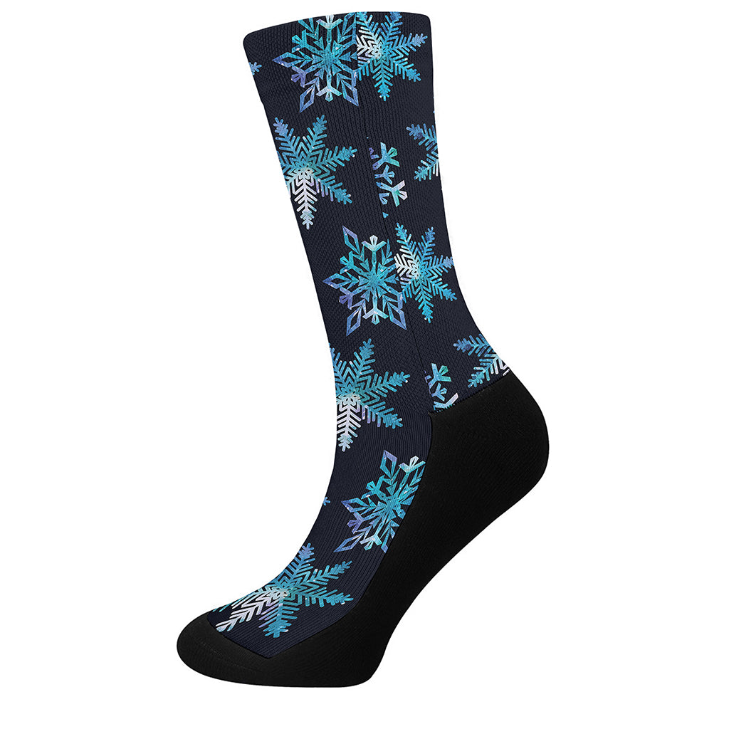 Turquoise Snowflake Pattern Print Crew Socks