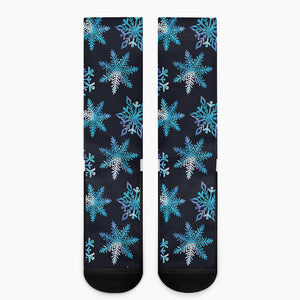 Turquoise Snowflake Pattern Print Crew Socks