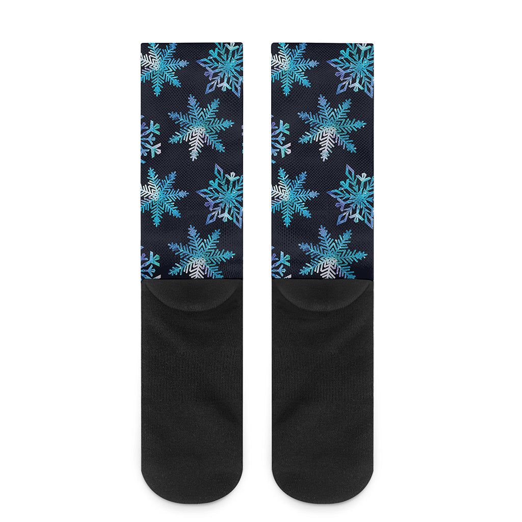 Turquoise Snowflake Pattern Print Crew Socks