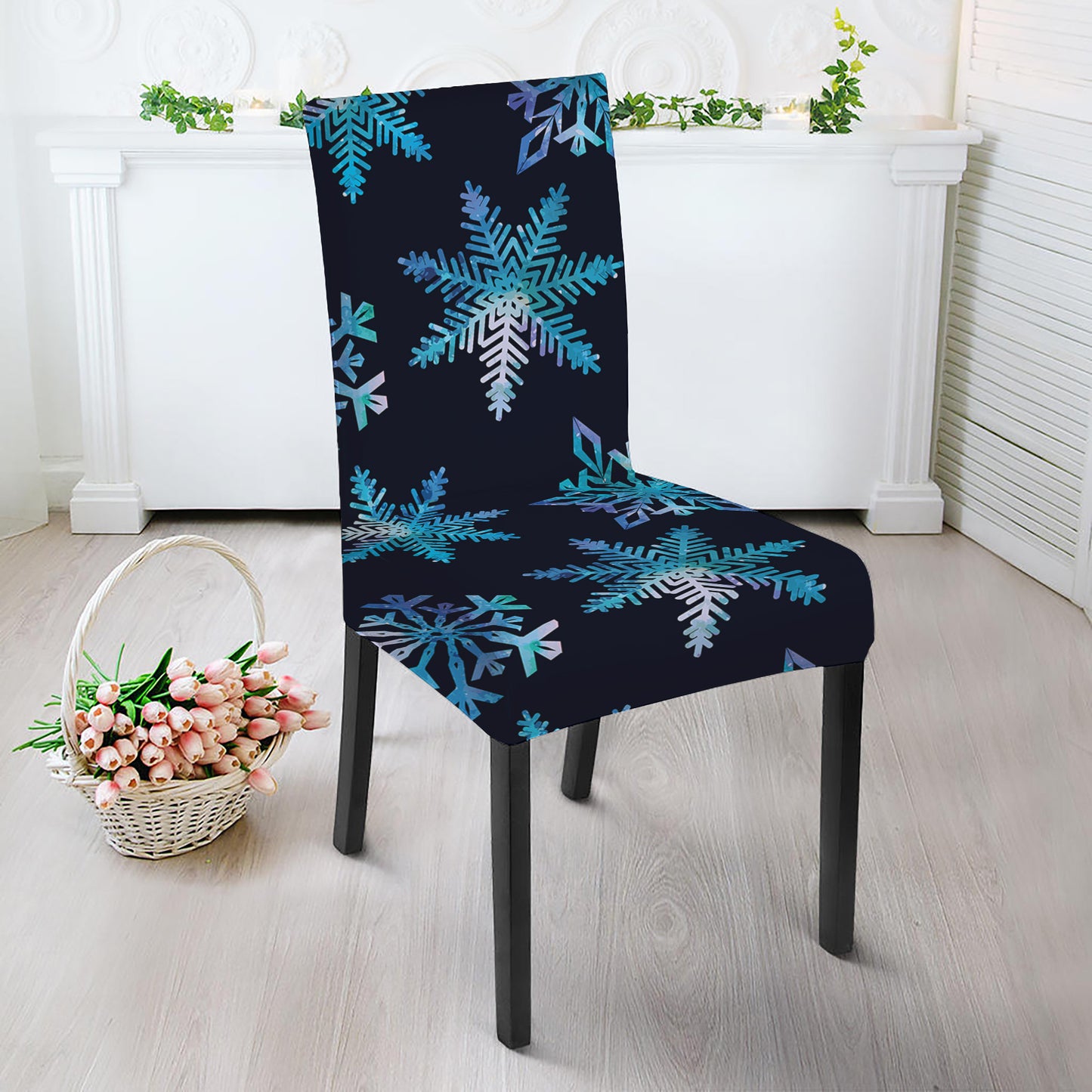 Turquoise Snowflake Pattern Print Dining Chair Slipcover