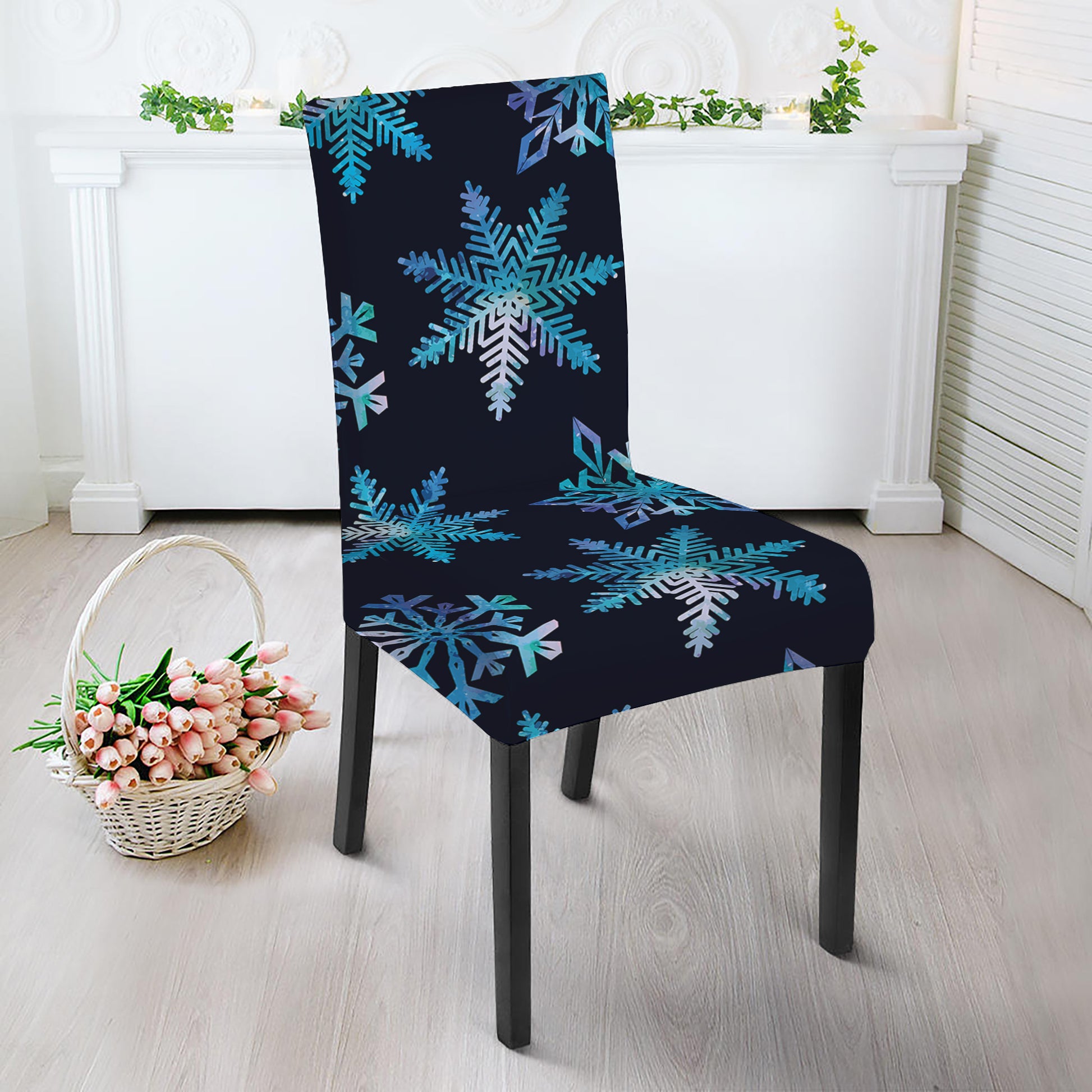 Turquoise Snowflake Pattern Print Dining Chair Slipcover