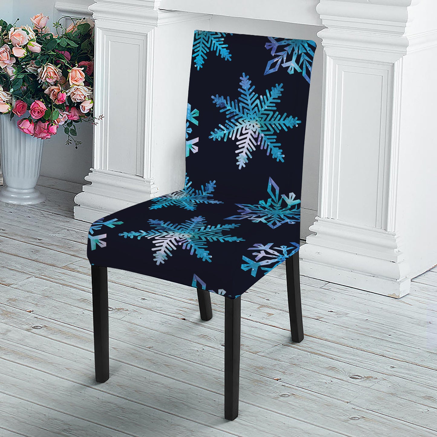 Turquoise Snowflake Pattern Print Dining Chair Slipcover