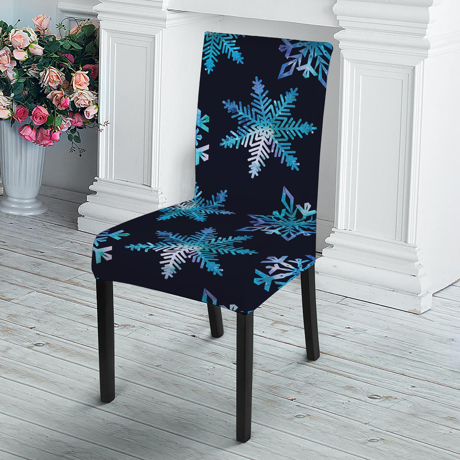 Turquoise Snowflake Pattern Print Dining Chair Slipcover