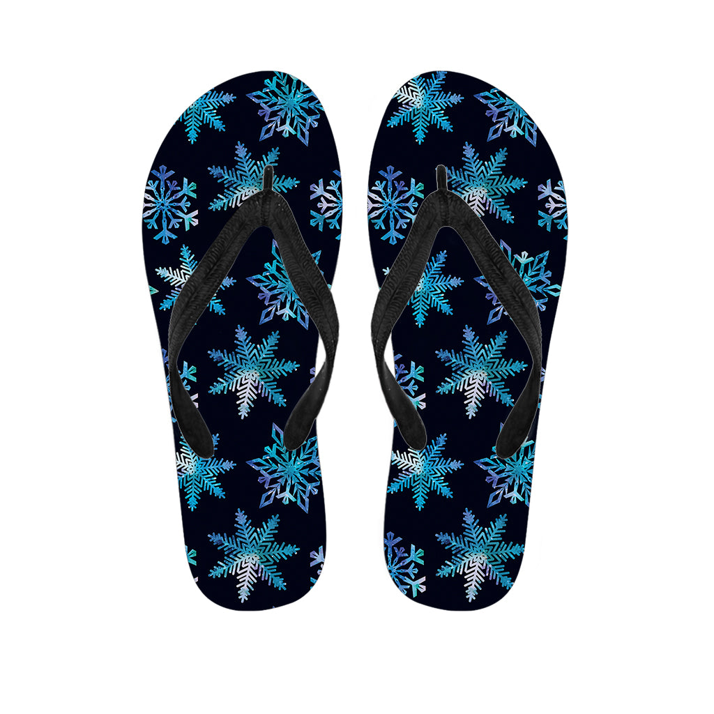 Turquoise Snowflake Pattern Print Flip Flops