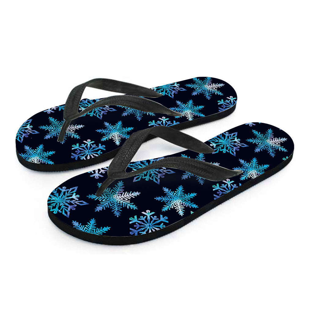 Turquoise Snowflake Pattern Print Flip Flops