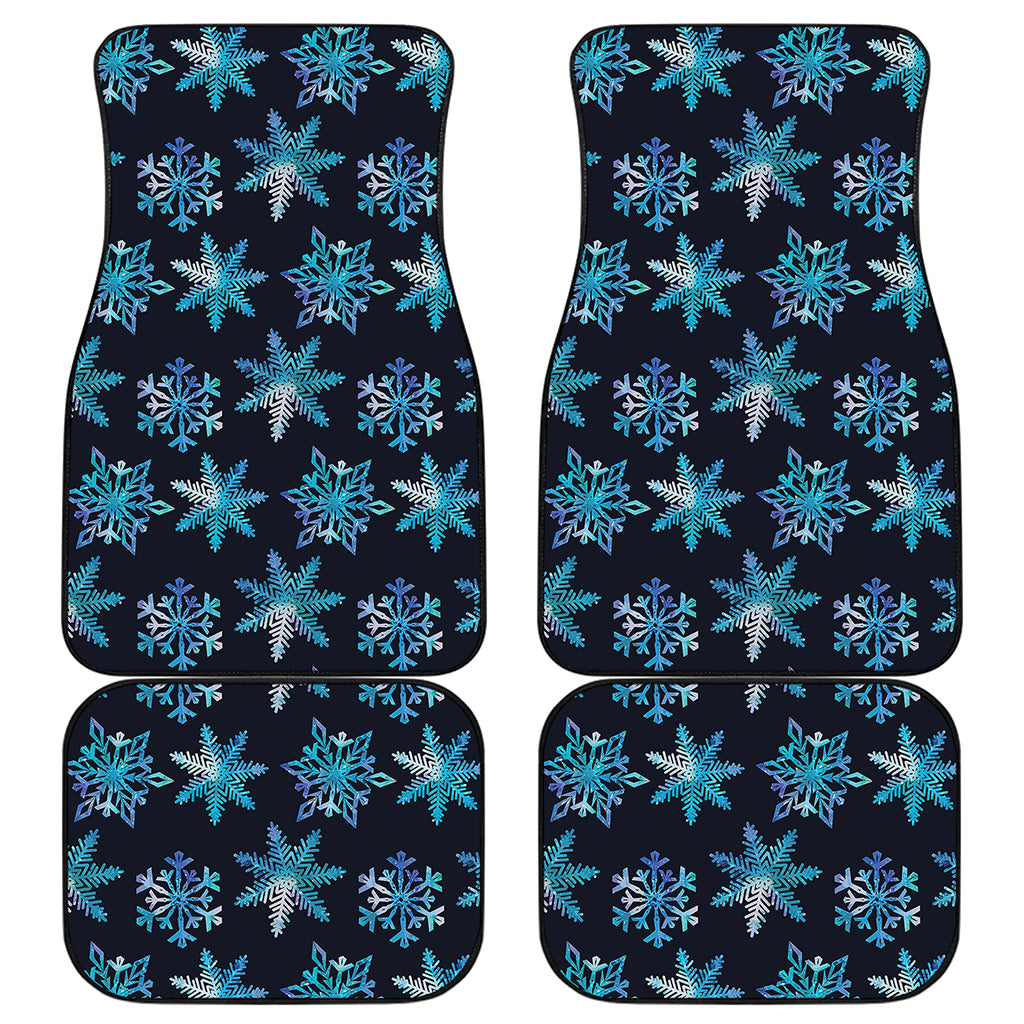 Turquoise Snowflake Pattern Print Front and Back Car Floor Mats