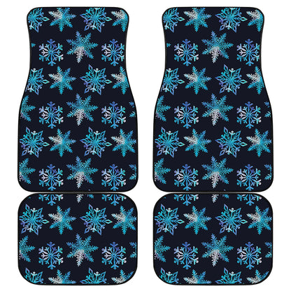 Turquoise Snowflake Pattern Print Front and Back Car Floor Mats