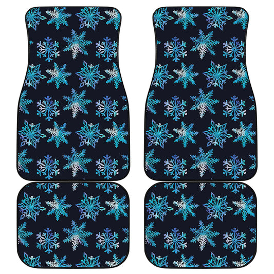Turquoise Snowflake Pattern Print Front and Back Car Floor Mats