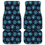 Turquoise Snowflake Pattern Print Front and Back Car Floor Mats