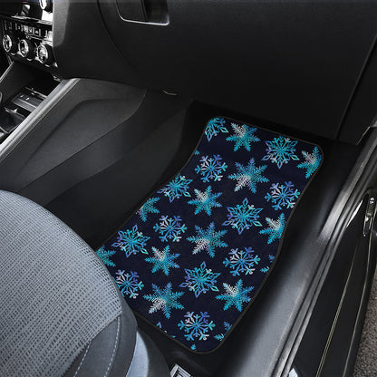 Turquoise Snowflake Pattern Print Front and Back Car Floor Mats
