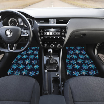 Turquoise Snowflake Pattern Print Front Car Floor Mats
