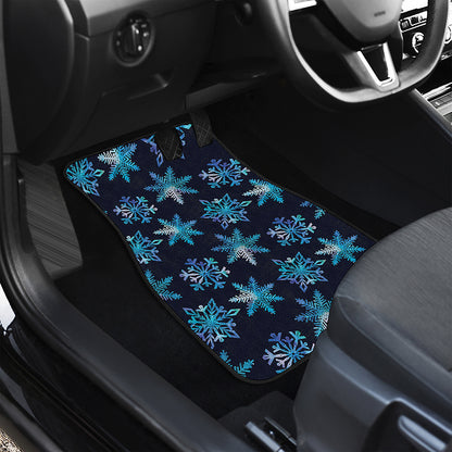 Turquoise Snowflake Pattern Print Front Car Floor Mats