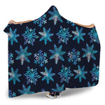 Turquoise Snowflake Pattern Print Hooded Blanket