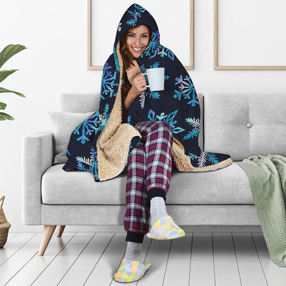 Turquoise Snowflake Pattern Print Hooded Blanket
