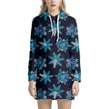 Turquoise Snowflake Pattern Print Pullover Hoodie Dress