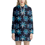 Turquoise Snowflake Pattern Print Hoodie Dress