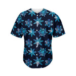 Turquoise Snowflake Pattern Print Men's Baseball Jersey