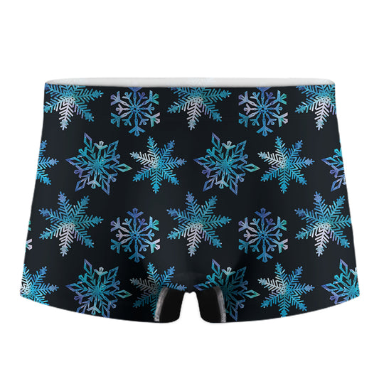 Turquoise Snowflake Pattern Print Men's Boxer Briefs