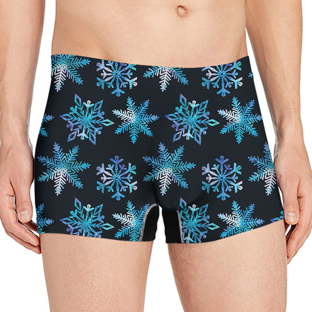 Turquoise Snowflake Pattern Print Men's Boxer Briefs