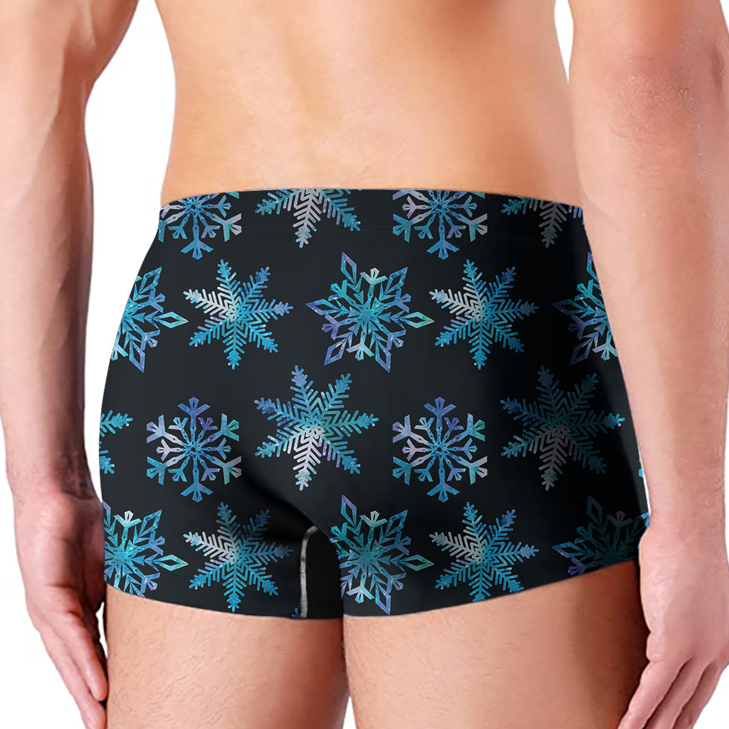 Turquoise Snowflake Pattern Print Men's Boxer Briefs