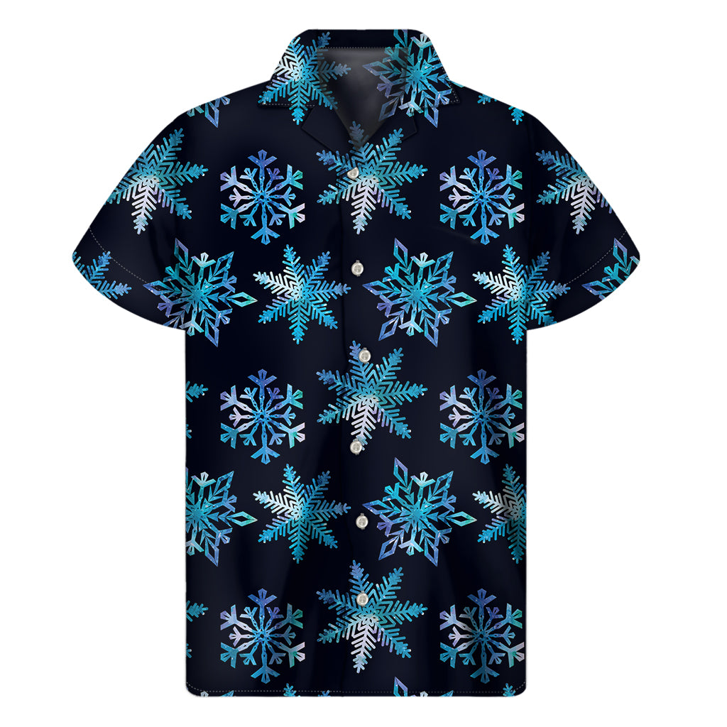 Turquoise Snowflake Pattern Print Men's Short Sleeve Shirt