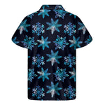 Turquoise Snowflake Pattern Print Men's Short Sleeve Shirt