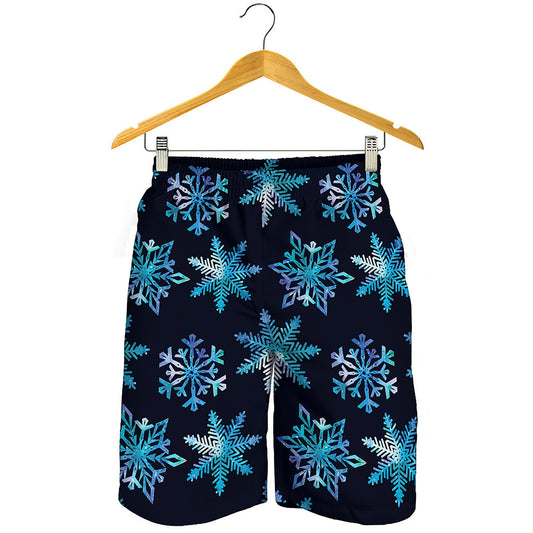 Turquoise Snowflake Pattern Print Men's Shorts