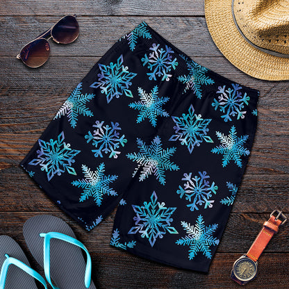 Turquoise Snowflake Pattern Print Men's Shorts