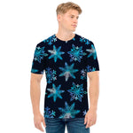 Turquoise Snowflake Pattern Print Men's T-Shirt