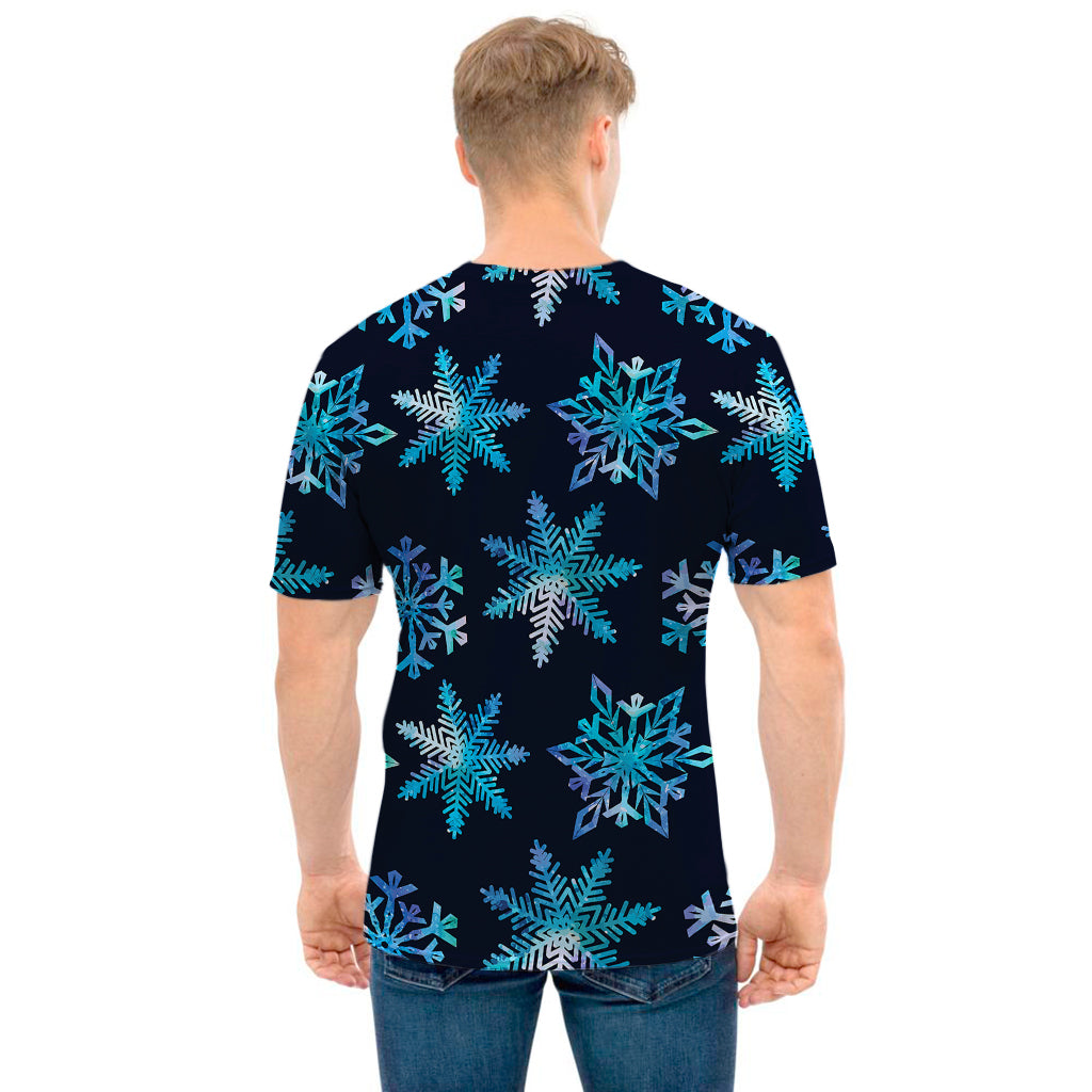 Turquoise Snowflake Pattern Print Men's T-Shirt