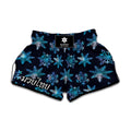Turquoise Snowflake Pattern Print Muay Thai Boxing Shorts