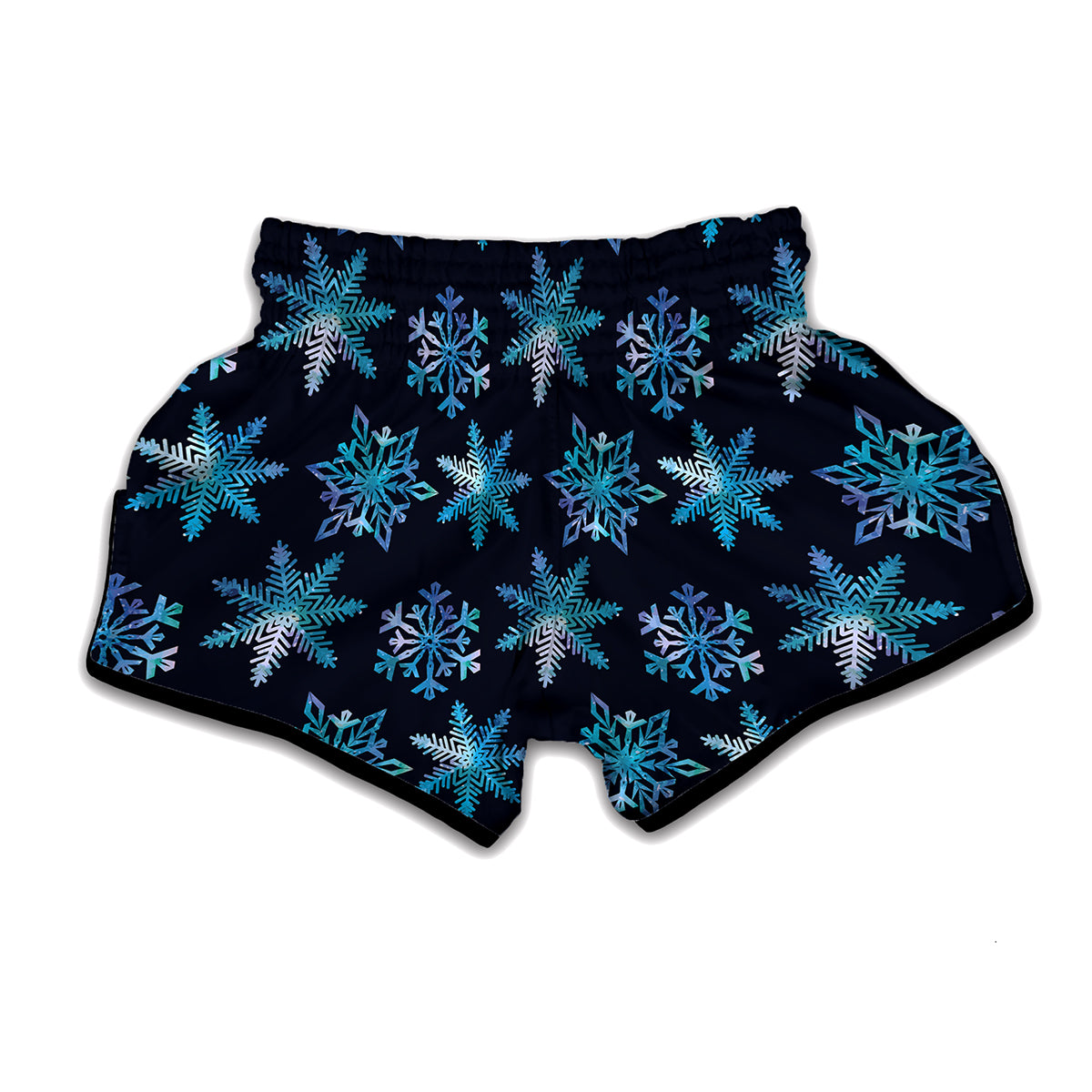 Turquoise Snowflake Pattern Print Muay Thai Boxing Shorts