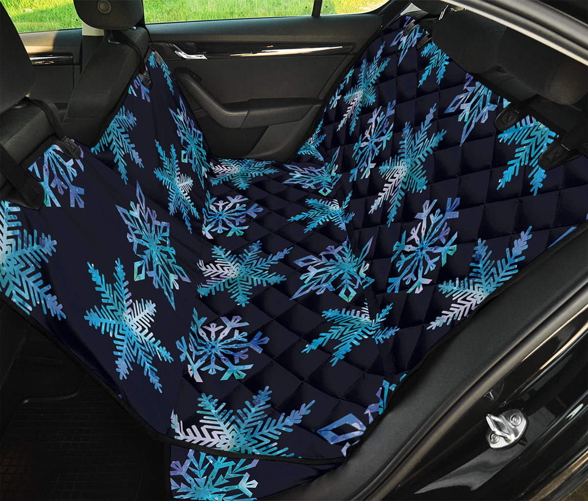 Turquoise Snowflake Pattern Print Pet Car Back Seat Cover