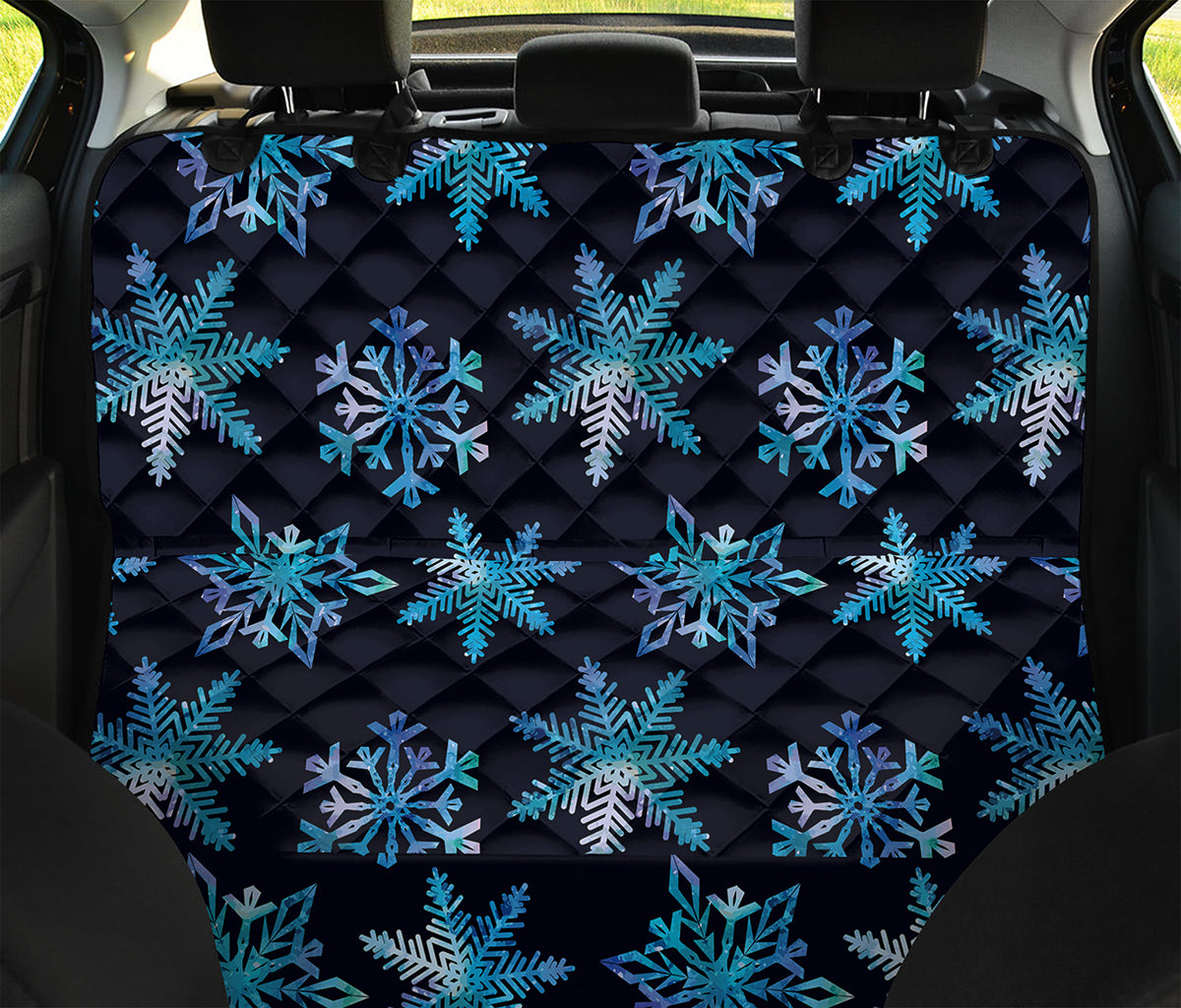 Turquoise Snowflake Pattern Print Pet Car Back Seat Cover